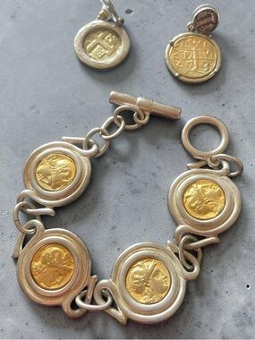 Chico's Two-Tone Gold & Silver Coin Link Bracelet And Earring Set